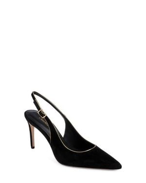 L'Agence Vichy Ii Leather Trimmed Pointed Toe Slingback Pump - Black