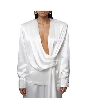 JLUXLABEL Statement Satin Drape Top - White