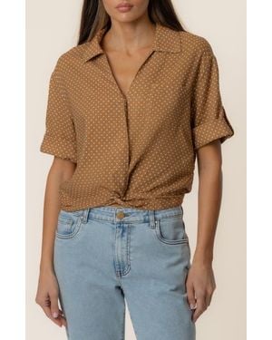 Kut From The Kloth Rebel Printed Knot Front Linen Blend Top - Blue