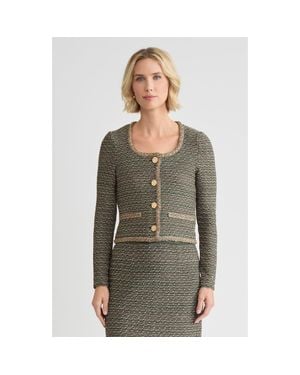 Misook Heritage Lurex Braided Trim Tweed Knit Jacket - Gray