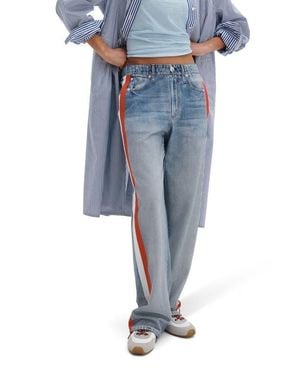 Rag & Bone Rb Miramar Side Stripe High Waist Wide Leg Cotton Terry Sweatpant Track Pants - Blue