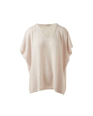 Kinross Cashmere Crystal Vee Popover - White