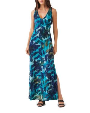 Karen Kane Tie Dye Burnout Side Slit Maxi Dress - Blue