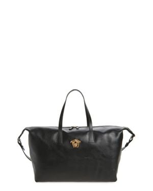 Versace La Medusa Calfskin Leather Duffle Bag - Black
