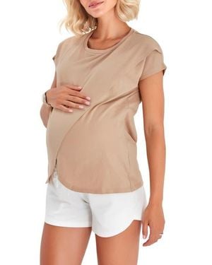 Accouchée Handy Crossover Short Sleeve Cotton Maternity/Nursing Top - White