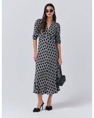 Ghost Mia Crepe Polka Dot Midi Tea Dress - White