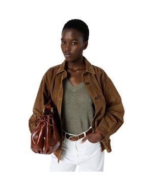 Gerard Darel Lylou 3/4 Sleeve V-Neck Knit Top - Brown
