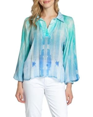 Apny Watercolor Print Chiffon Popover Top - Blue