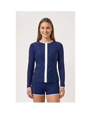 Calypsa Full Zip Peyton Swim Top Two-Toned Collection - Blue