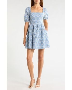 Sugarlips Ivana Eyelet Smocked Minidress - Blue
