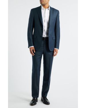 Heritage Gold Milano Contemporary Fit Dark Microcheck Super 130S Wool Suit - Blue