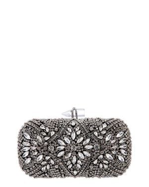 Nina Gelsey Crystal Embellished Minaudière - Gray