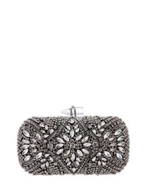 Nina Gelsey Crystal Embellished Minaudière - Gray