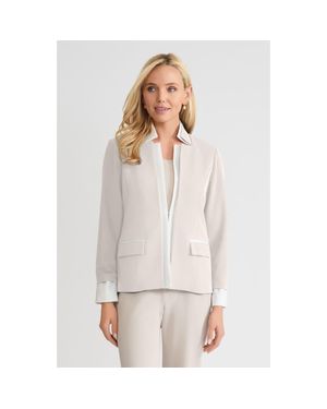 Ming Wang Tailored Two-Toned Stretch Deco Crepe Blazer - White