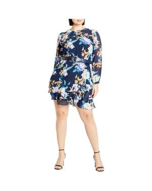 City Chic Lyra Floral Belted Minidress - Blue