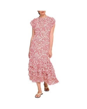 Mint Velvet Polka Dot Ruffle Midi Dress - Pink