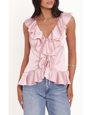 Petal & Pup Orelia Tie Front Ruffle Satin Top - Red