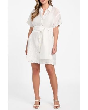 Marciano Mindy Embroidery Detail Mini Shirtdress - White