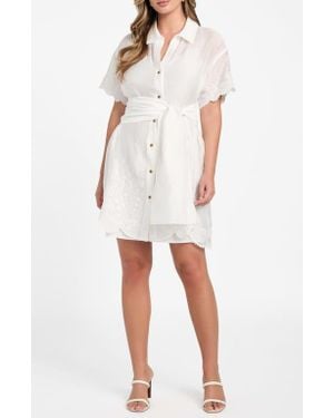 Marciano Mindy Embroidery Detail Mini Shirtdress - White