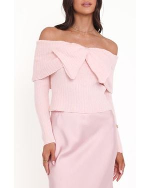 Petal & Pup Helene Off The Shoulder Bow Sweater - Pink