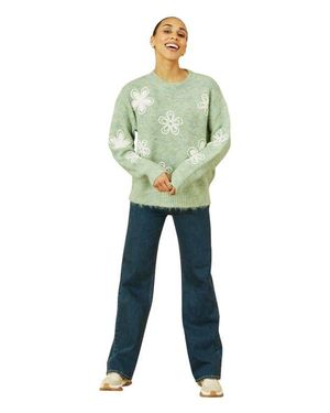 Yumi' Crochet Flower Knit Sweater - Green