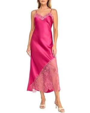 Socialite Lace Trim Satin Midi Slipdress - Pink