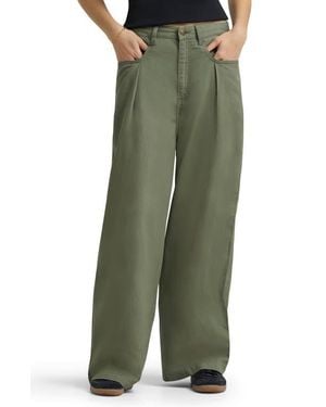 Lee Jeans Pleated Slouchy Wide Leg Twill Pants - Green