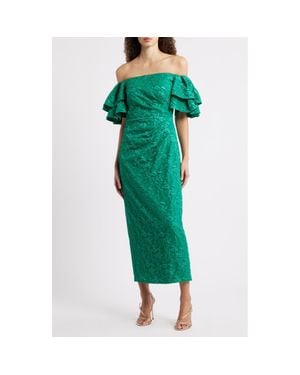 Eliza J Floral Embroidery Off The Shoulder Gown - Green