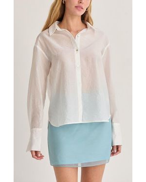 Crescent Crinkled Tencel Button Up Shirt - White