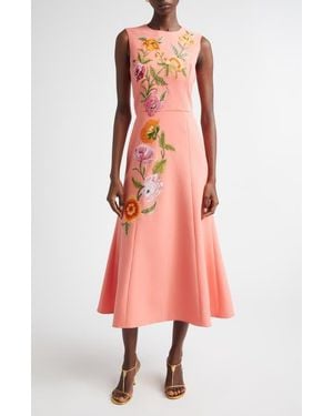 Carolina Herrera Poppy Embroidered Stretch Crepe Fit & Flare Dress - Pink