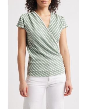 Loveappella Puckered Stripe Wrap Front Top - Green