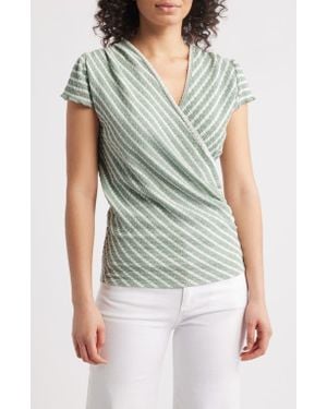 Loveappella Puckered Stripe Wrap Front Top - Green