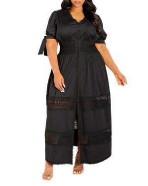 Buxom Couture Puff Sleeve Lace Maxi Dress - Black