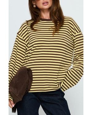 Princess Polly Settle Down Stripe Oversize T-Shirt - Brown