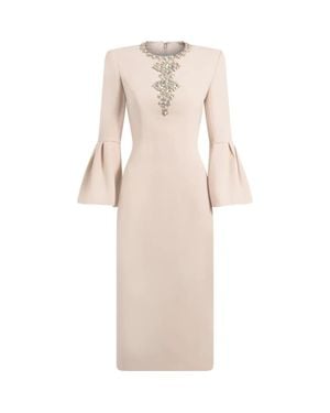 Jenny Packham Margoni Bell-Sleeve Embellished Midi Dress - Natural
