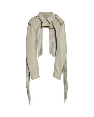 Rick Owens Fringe Leather Microbiker Jacket - Natural