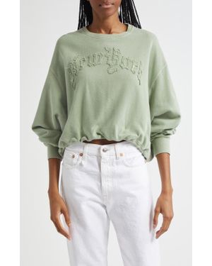 R13 New York Appliqué Cotton Fleece Balloon Sweatshirt - Green