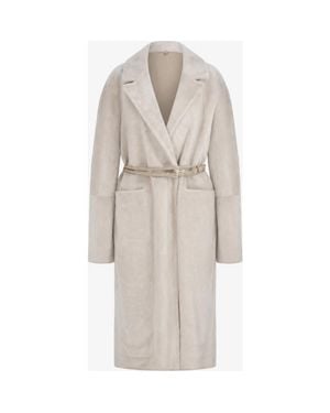 Mine Bilgi Serenade Reversible Merino Shearling Long Coat With Leather Belt - Natural