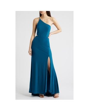Jump Apparel One-Shoulder Side Cutout Gown - Blue