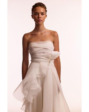 Milla Off-Shoulder Organza Formal Occasion Blouse With Ruffles - White