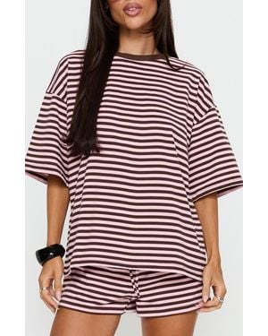 Princess Polly Settle Down Striped Oversized T-Shirt - Red