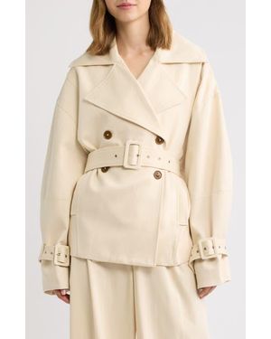 Odd Muse Double Breasted Short Trench Coat - Natural