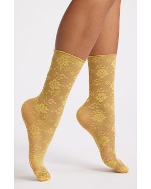 High Heel Jungle Ava Sheer Lace Crew Socks - Natural