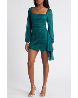 Jump Apparel Metallic Drape Front Long Sleeve Minidress - Green