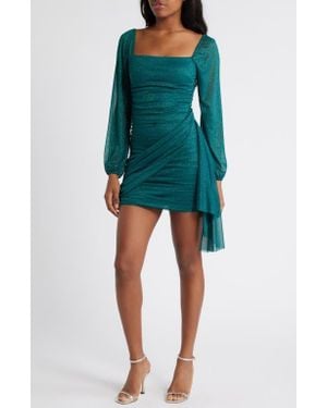 Jump Apparel Metallic Drape Front Long Sleeve Minidress - Green