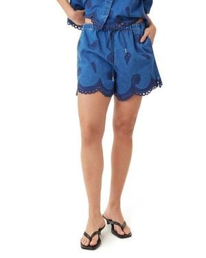 Habitual Seashell Scalloped Eyelet Hem Shorts - Blue