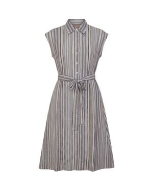 Birch Linen Striped Midi Short-Sleeve Shirt Sweater - Gray