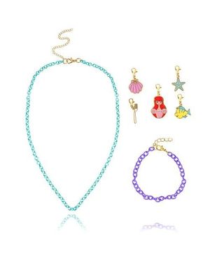 Disney Princess And The Little Mermaid Necklace, Bracelet, And Charms Set - Blue