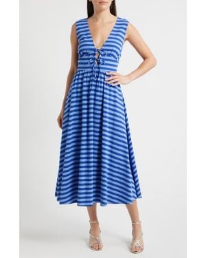 FRNCH Gennaro Striped Cotton Midi Dress - Blue