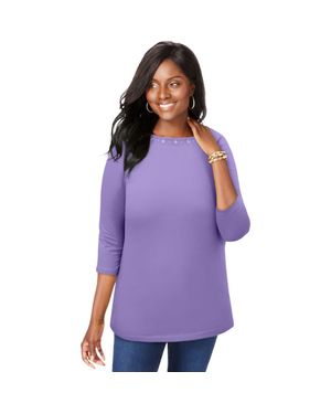 Jessica London Stretch Cotton Boatneck Tunic - Purple